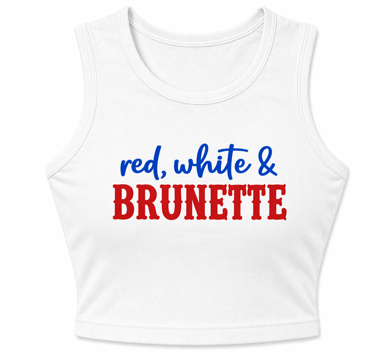 Women's Red, White & Brunette Graphic Cropped Ribbed Tank Top