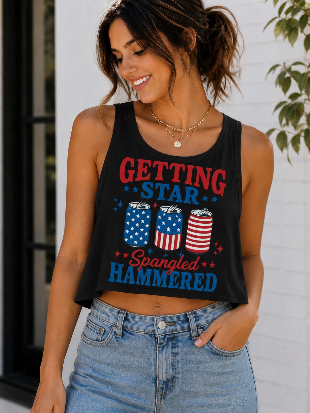 Getting Star Spangled Hammered Women's Graphic Cropped Loose Tank Top