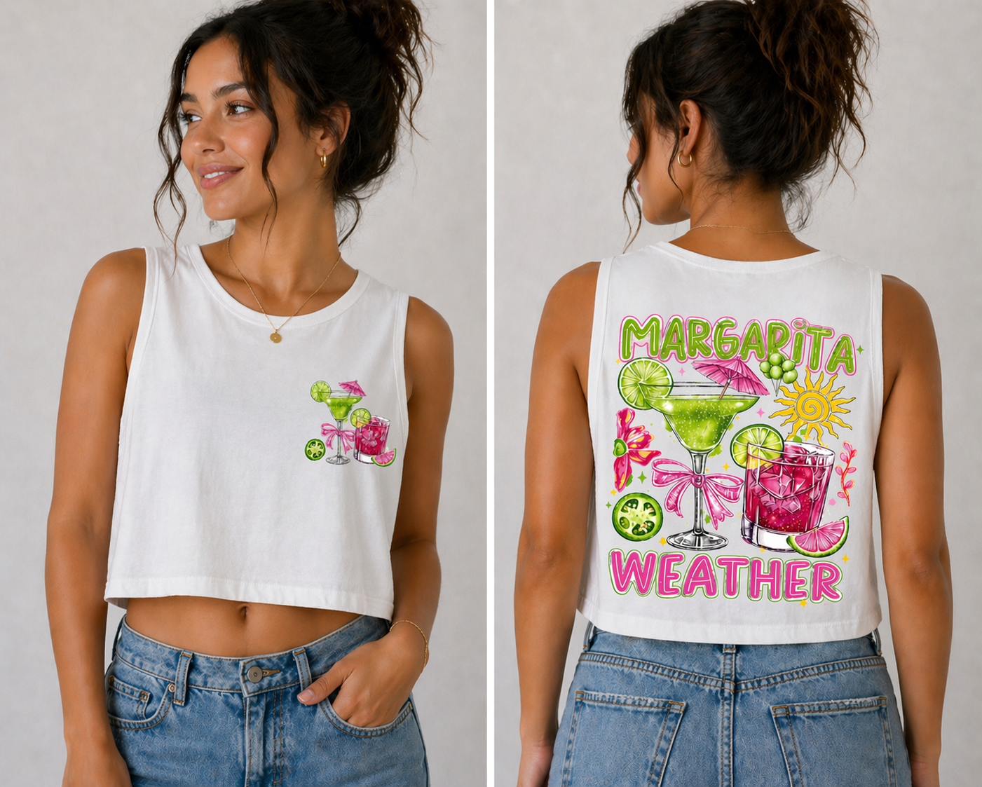 Margarita Weather Women's Graphic Loose Cropped tank top- Pink, Blue & White