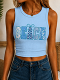 Beach Bows & Pearls Women's Cropped Ribbed Tank Top