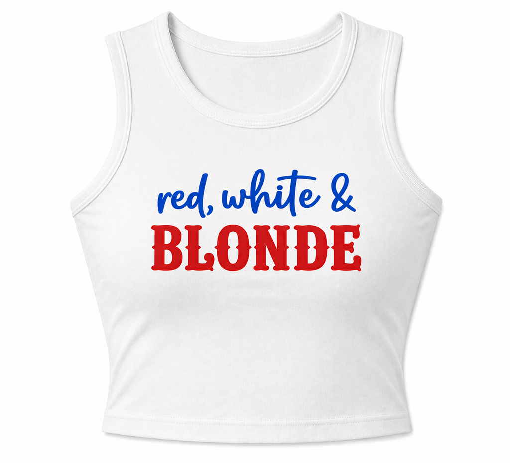 Red, White & Blonde Women's Cropped Ribbed Tank Top