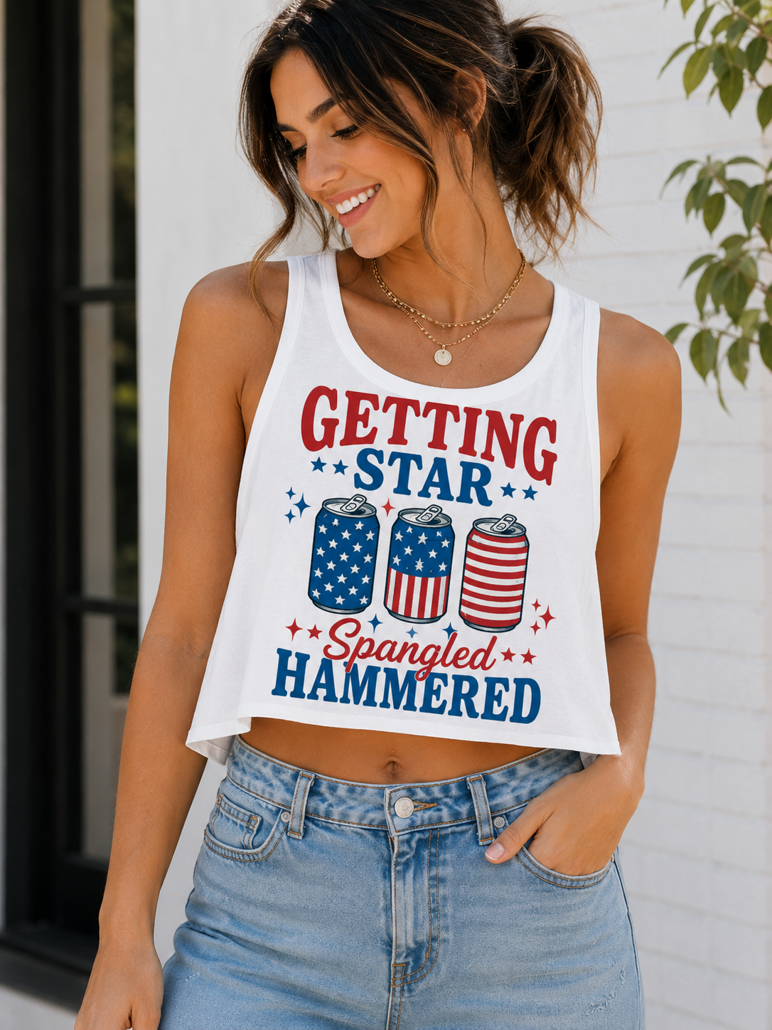 Getting Star Spangled Hammered Women's Graphic Cropped Loose Tank Top