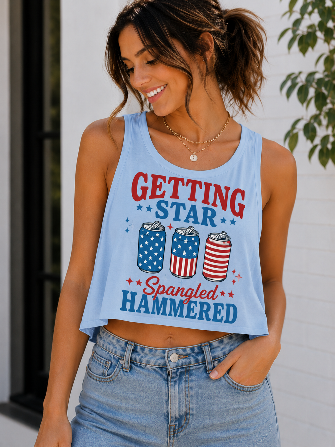 Getting Star Spangled Hammered Women's Graphic Cropped Loose Tank Top